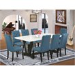 Pemberly Row V-Style 9-piece Wood Dining Set in Black/Mineral Blue