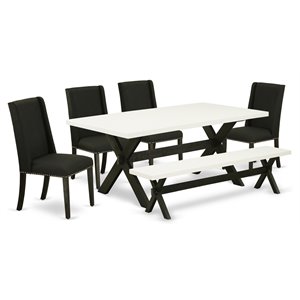 Pemberly Row X-Style 6-piece Wood Dining Table Set in Black/Linen White