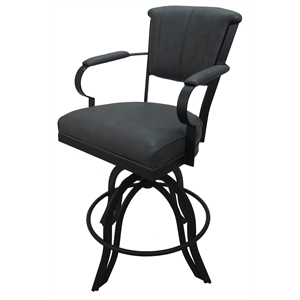 Pemberly Row 30&quot Metal Bar Stools on A Base - Grey Vinyl - Black