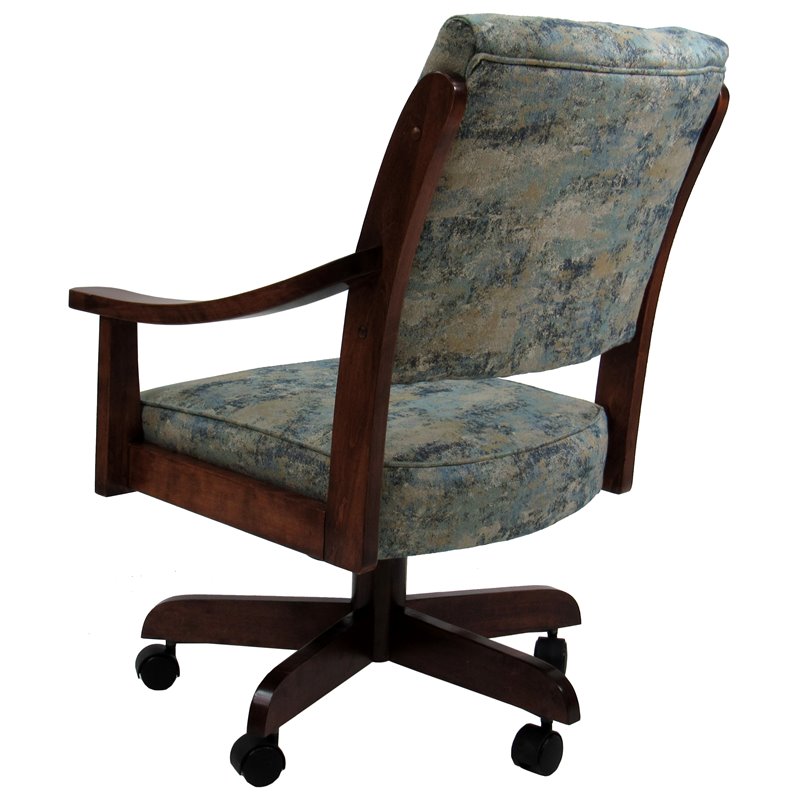 Pemberly Row Swivel Wood Dining Caster Chair in Blue - Dark Brown