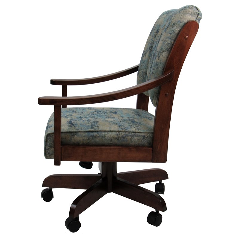 Pemberly Row Swivel Wood Dining Caster Chair in Blue - Dark Brown