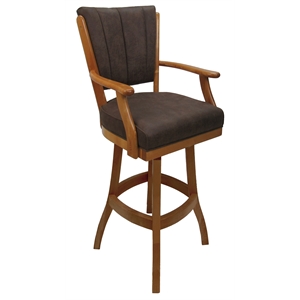 Pemberly Row Classic 30&quot Solid Wood Bar Stool NW Whiskey Fabric Honey Oak Wood
