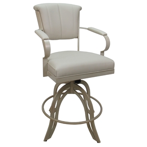 Pemberly Row Counter 26&quot Metal Bar Stools on A Base - Ocean Beige Vinyl - Beige