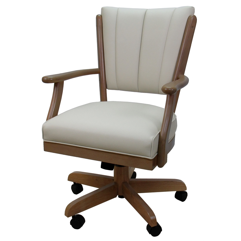 Pemberly Row Caster Solid Wood Dining Chair - Ocean Beige Vinyl - Light Oak