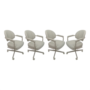 Pemberly Row Set of 4 - Swivel Metal Dining Caster Chairs in Beige