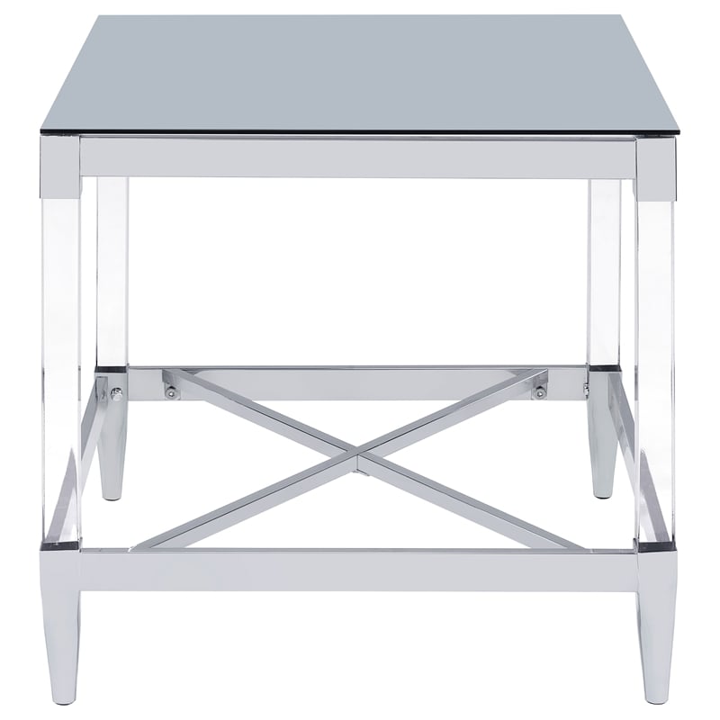 Pemberly Row Square Metal End Table Tempered Mirror Top Chrome