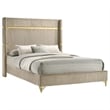 Pemberly Row Fabric Upholstered Queen Wingback Panel Bed Beige