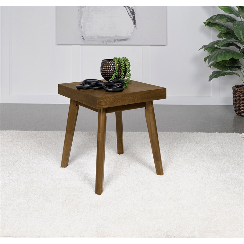 Pemberly Row Square Wood End Table with Diamond Parquet Walnut