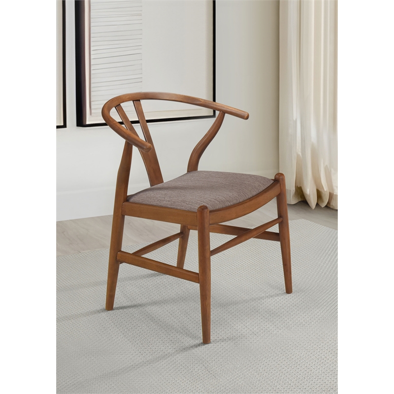 Pemberly Row Wood Y-Shaped Back Side Chair in Walnut and Brown
