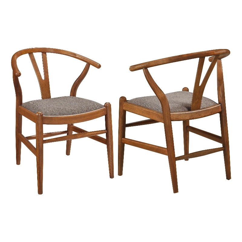 Pemberly Row Wood Y-Shaped Back Side Chair in Walnut and Brown