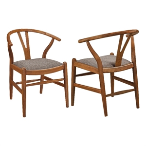 Pemberly Row Wood Y-Shaped Back Side Chair in Walnut and Brown