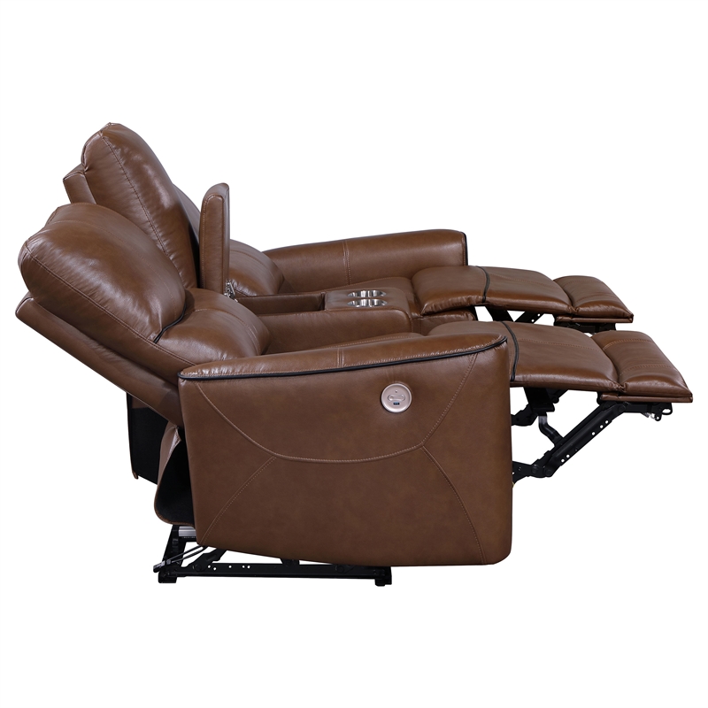Pemberly Row 2-piece Faux Leather Power Reclining Sofa Set Saddle Brown
