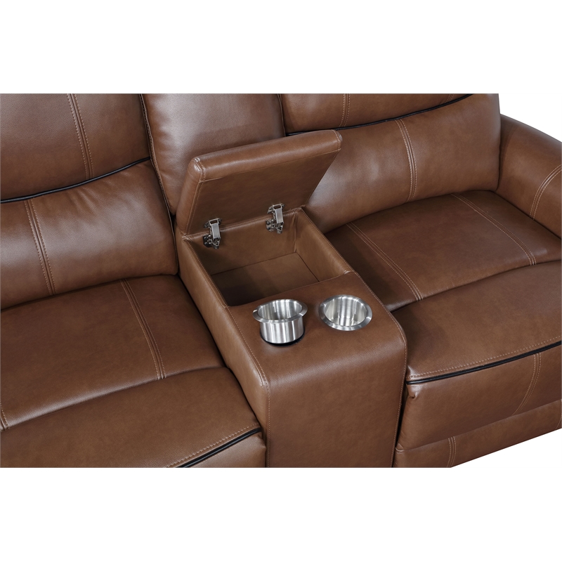 Pemberly Row 2-piece Faux Leather Power Reclining Sofa Set Saddle Brown