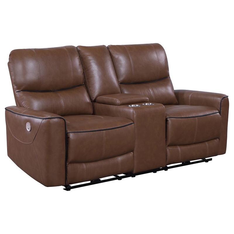 Pemberly Row 2-piece Faux Leather Power Reclining Sofa Set Saddle Brown