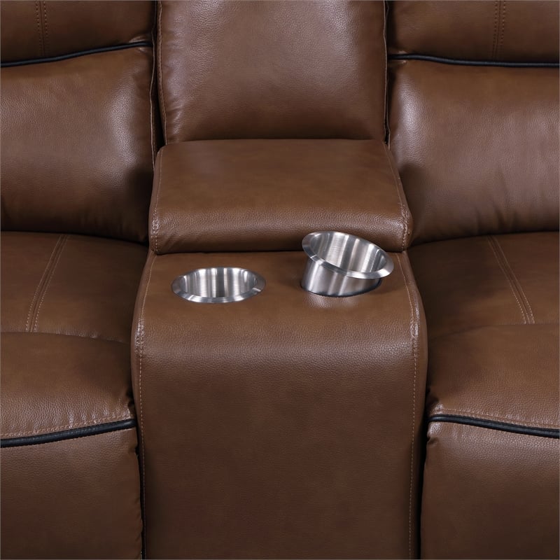 Pemberly Row 3-piece Faux Leather Power Reclining Sofa Set Saddle Brown