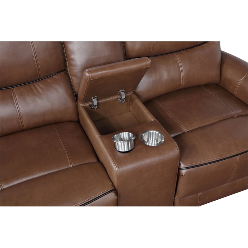 Pemberly Row 3-piece Faux Leather Power Reclining Sofa Set Saddle Brown