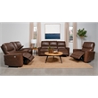 Pemberly Row Faux Leather Power Reclining Loveseat Console Saddle Brown
