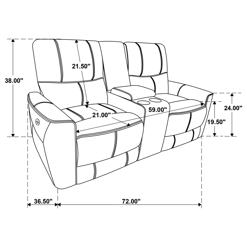 Pemberly Row Faux Leather Power Reclining Loveseat Console Saddle Brown