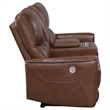 Pemberly Row Faux Leather Power Reclining Loveseat Console Saddle Brown