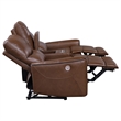 Pemberly Row Faux Leather Power Reclining Loveseat Console Saddle Brown
