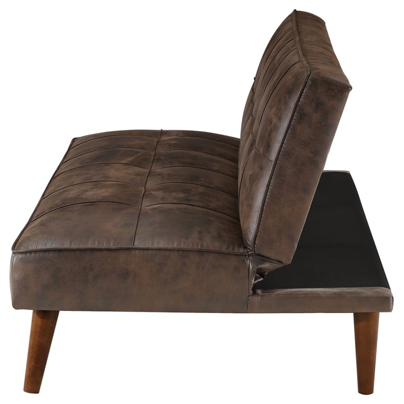 Pemberly Row Faux Leather Tufted Convertible Sofa Bed Dark Coffee Brown