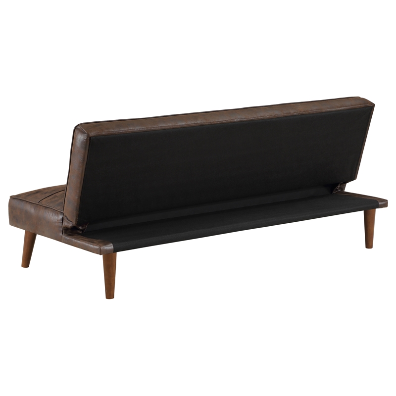 Pemberly Row Faux Leather Tufted Convertible Sofa Bed Dark Coffee Brown