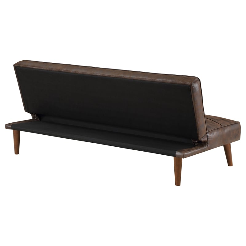 Pemberly Row Faux Leather Tufted Convertible Sofa Bed Dark Coffee Brown