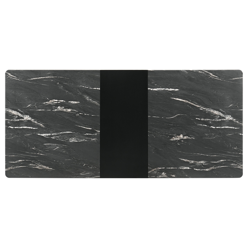 Pemberly Row Wood Dining Table Faux Marble Top and Extension Leaf Black