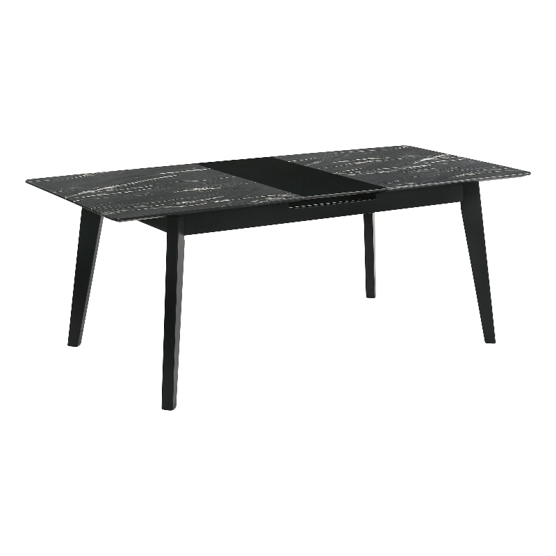 Pemberly Row Wood Dining Table Faux Marble Top and Extension Leaf Black