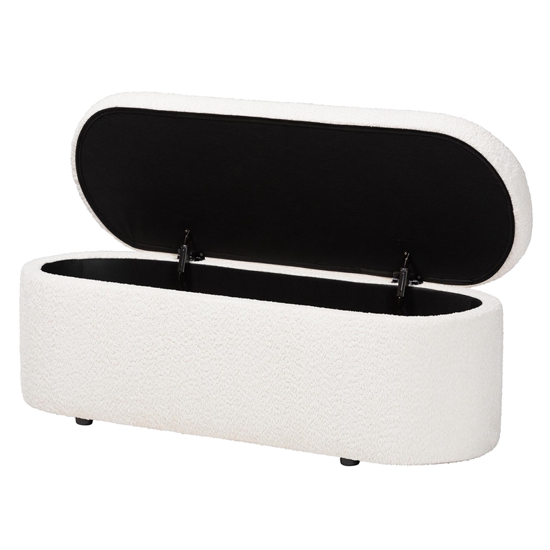 Pemberly Row Modern Teddy-Bear Fabric Storage Bench in White
