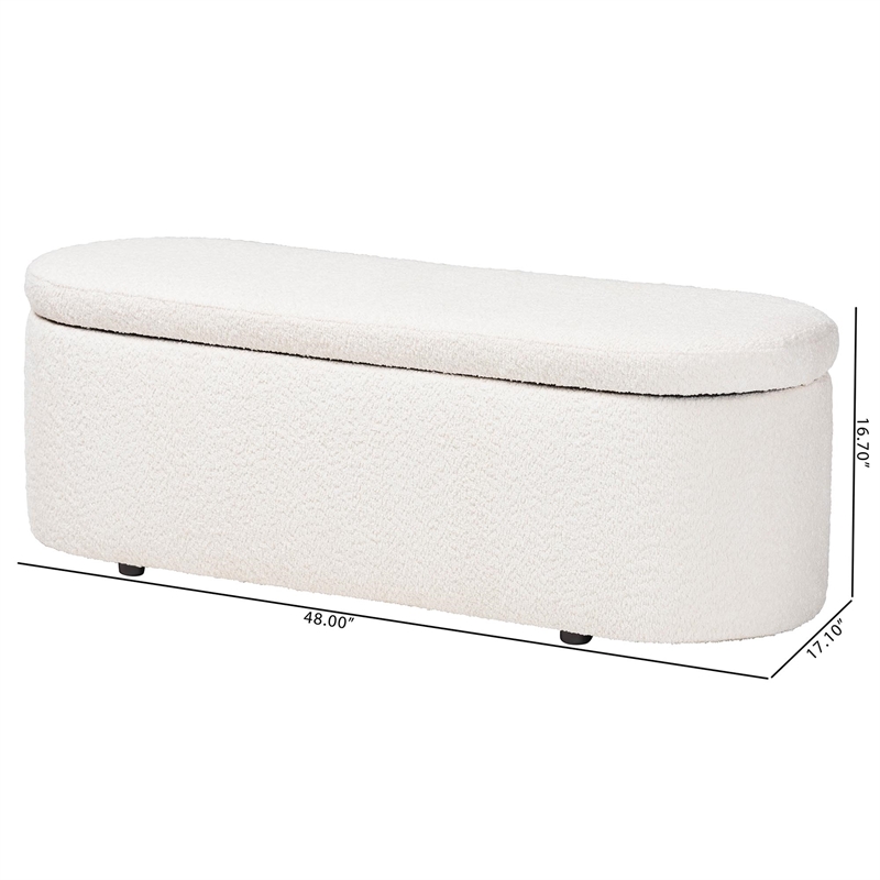 Pemberly Row Modern Teddy-Bear Fabric Storage Bench in White