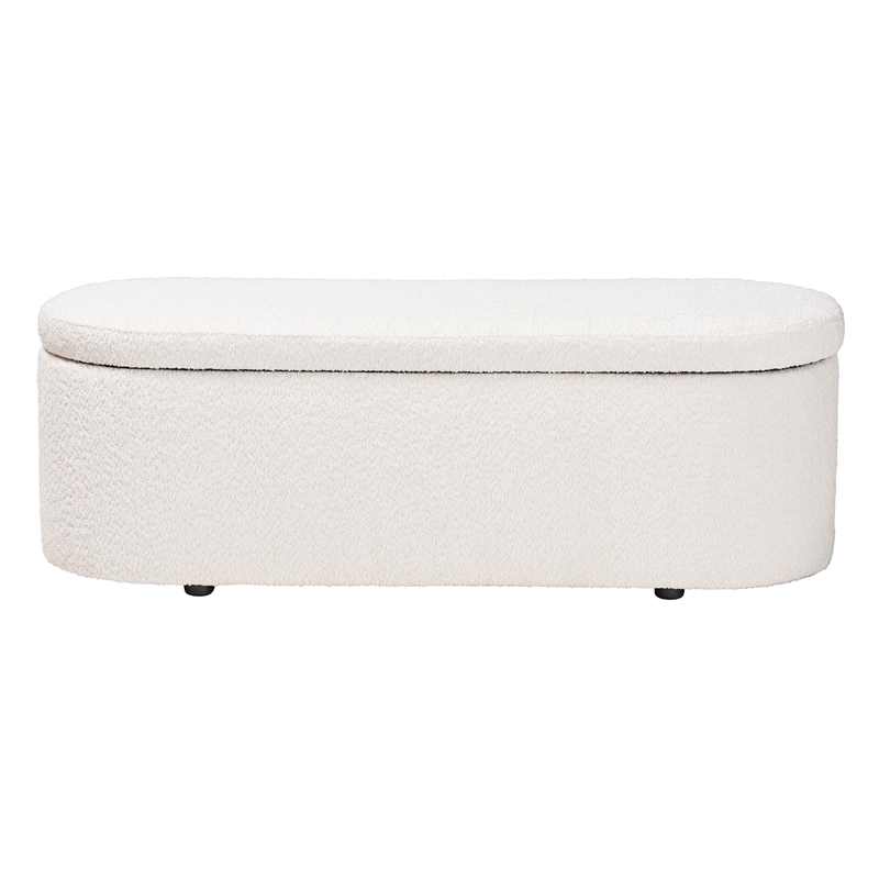 Pemberly Row Modern Teddy-Bear Fabric Storage Bench in White