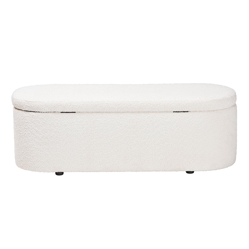 Pemberly Row Modern Teddy-Bear Fabric Storage Bench in White