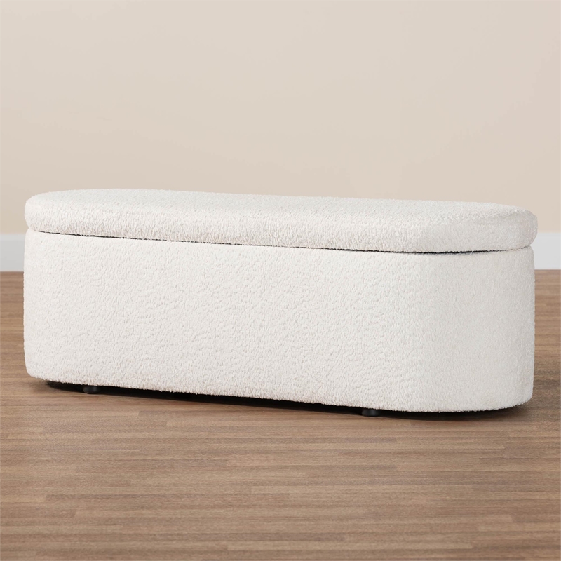 Pemberly Row Modern Teddy-Bear Fabric Storage Bench in White