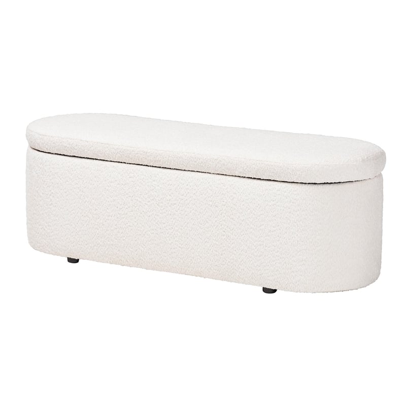 Pemberly Row Modern Teddy-Bear Fabric Storage Bench in White