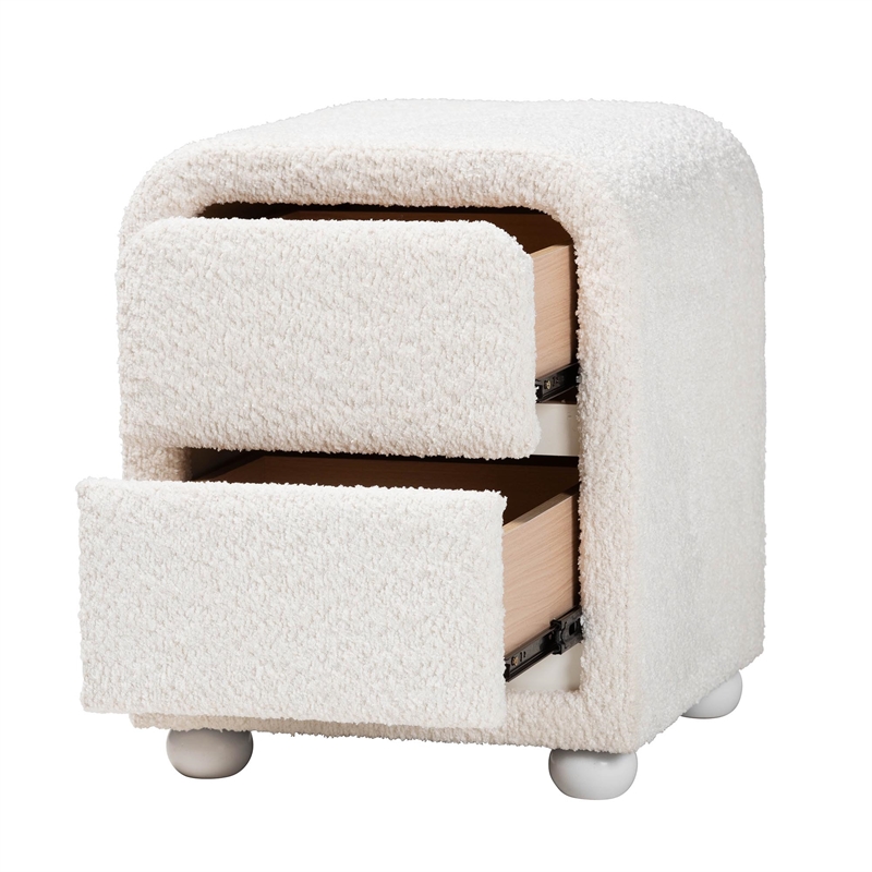 Pemberly Row White Fabric and Rubberwood 2-Drawer Nightstand