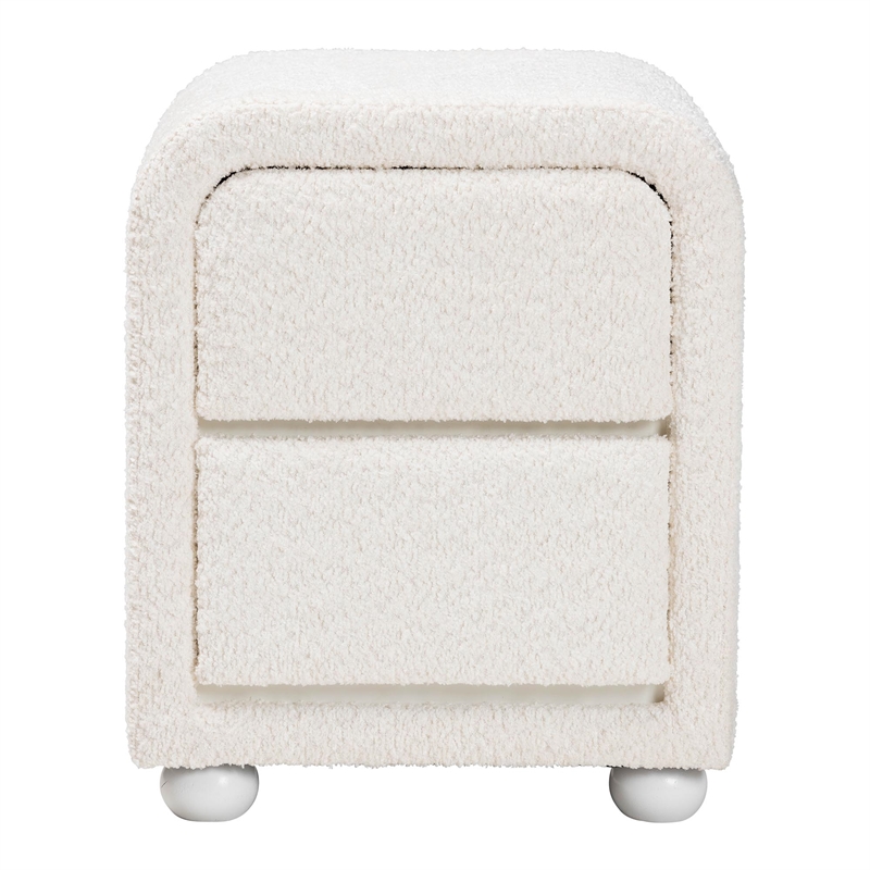 Pemberly Row White Fabric and Rubberwood 2-Drawer Nightstand