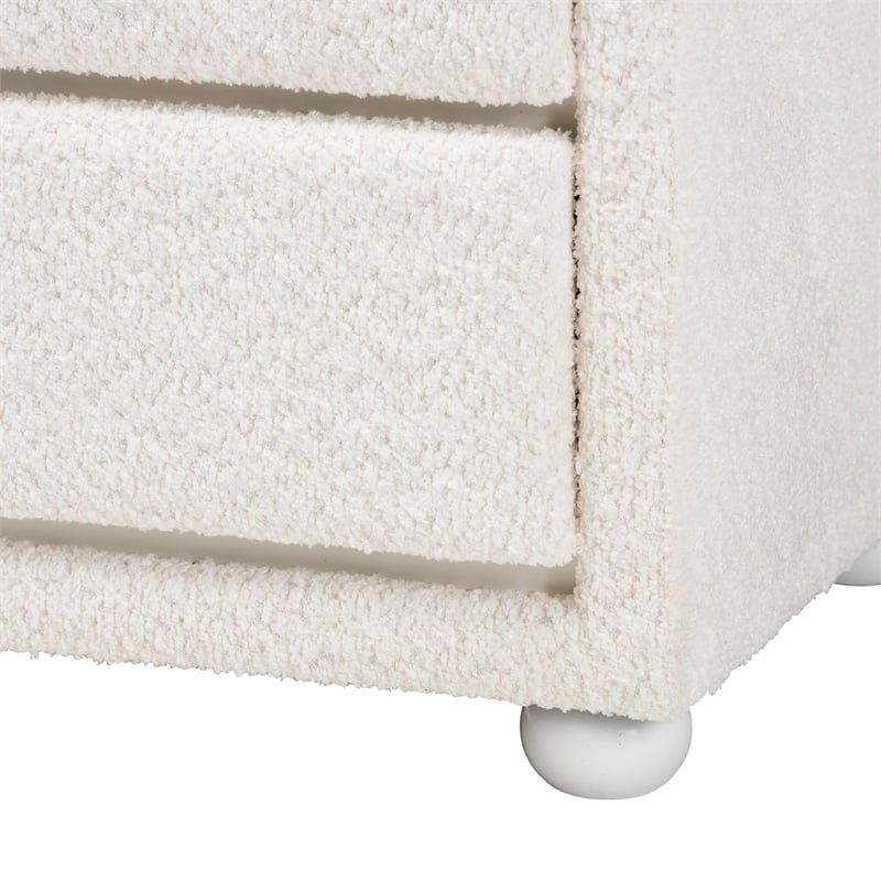 Pemberly Row White Fabric and Rubberwood 2-Drawer Nightstand