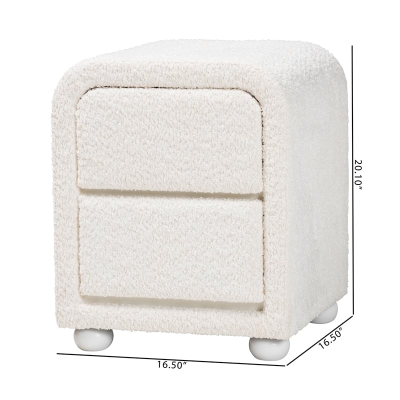 Pemberly Row White Fabric and Rubberwood 2-Drawer Nightstand