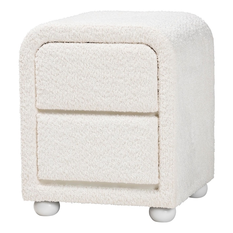 Pemberly Row White Fabric and Rubberwood 2-Drawer Nightstand