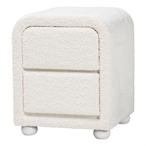 Pemberly Row White Fabric and Rubberwood 2-Drawer Nightstand