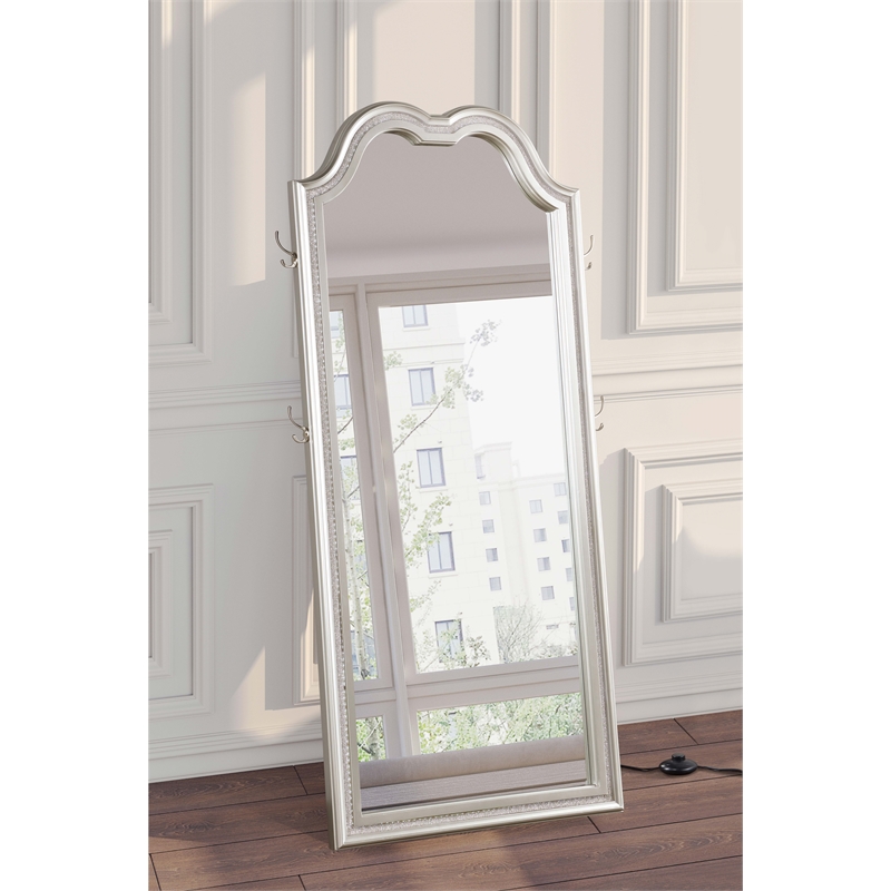 Pemberly Row Wood Full Length LED Floor Mirror in Silver Oak
