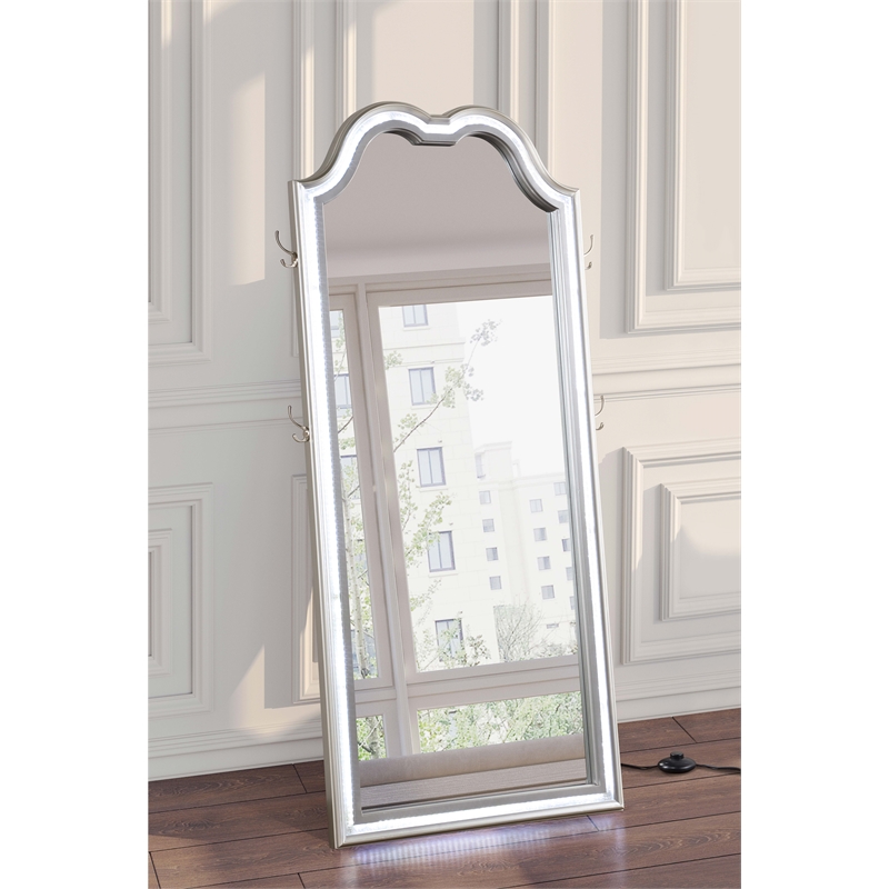 Pemberly Row Wood Full Length LED Floor Mirror in Silver Oak