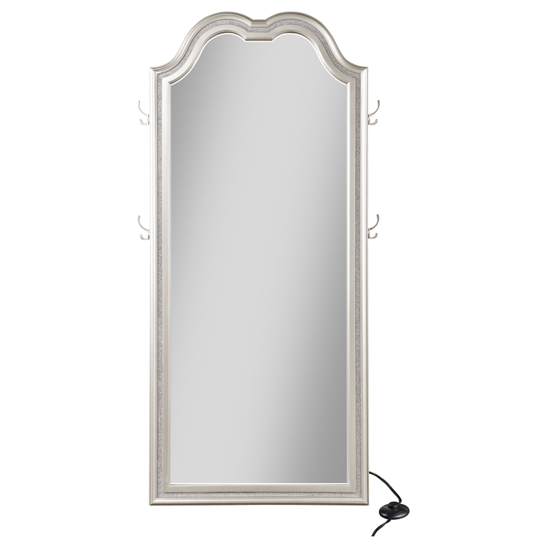 Pemberly Row Wood Full Length LED Floor Mirror in Silver Oak
