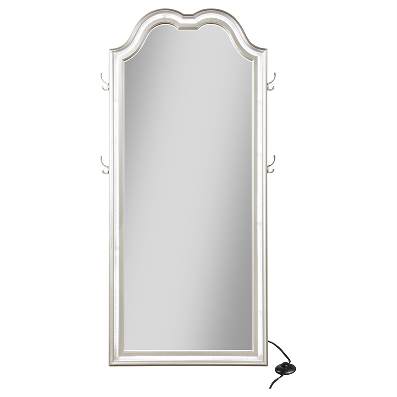 Pemberly Row Wood Full Length LED Floor Mirror in Silver Oak