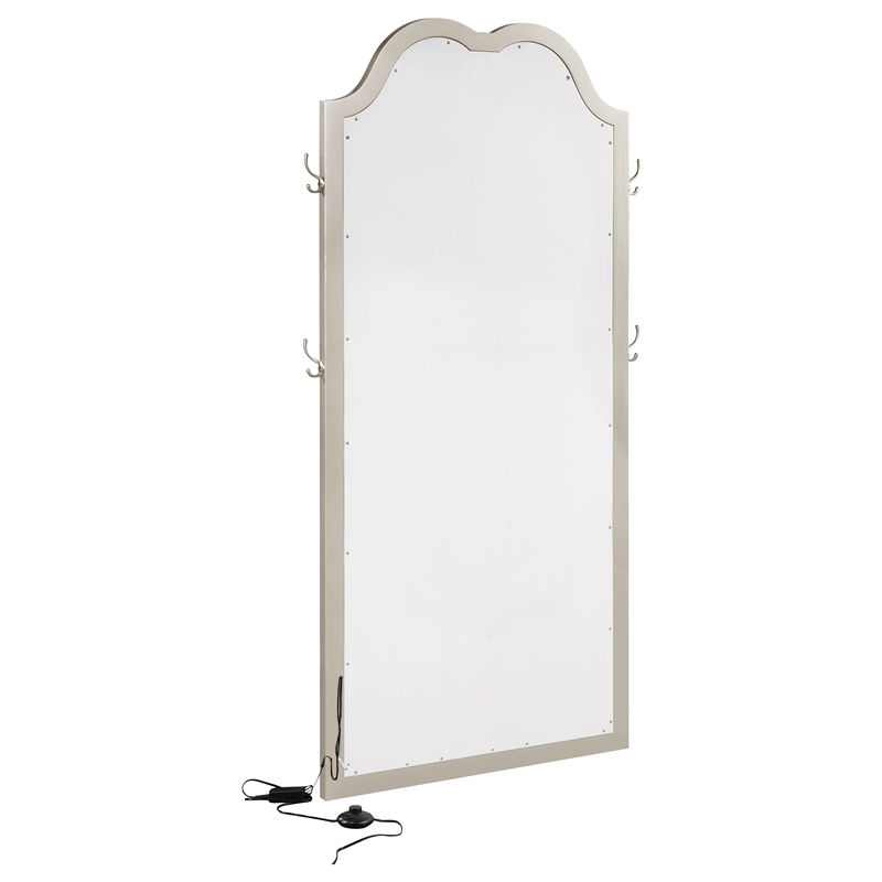 Pemberly Row Wood Full Length LED Floor Mirror in Silver Oak