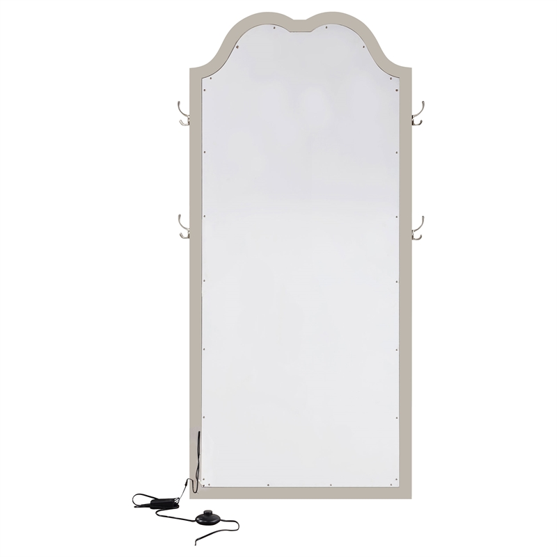 Pemberly Row Wood Full Length LED Floor Mirror in Silver Oak