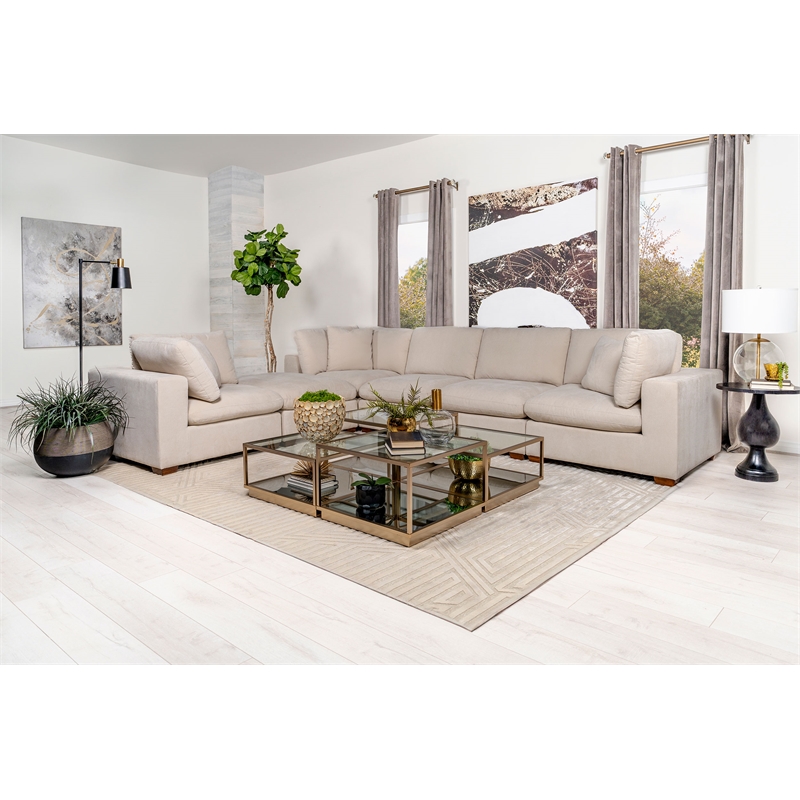 Pemberly Row Transitional Fabric Upholstered Ottoman in Ivory