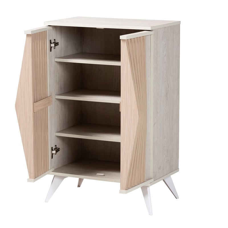 Pemberly Row Light Gray and Brown Wood 2-Door Storage Cabinet