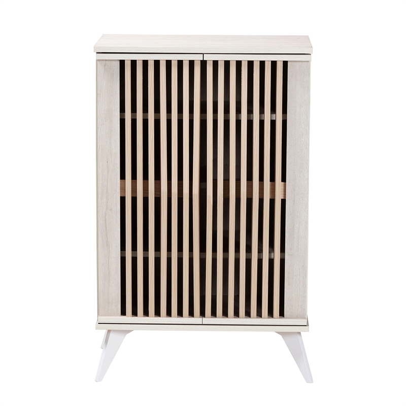 Pemberly Row Light Gray and Brown Wood 2-Door Storage Cabinet